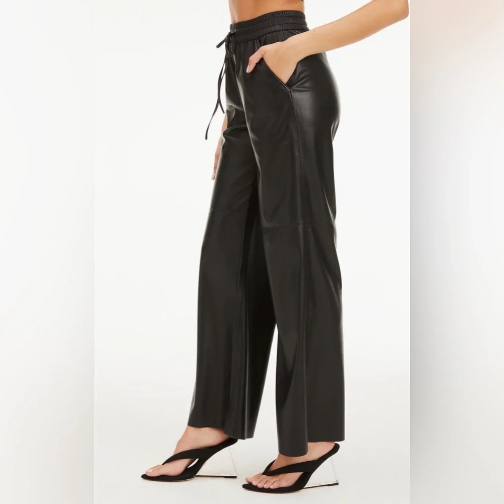GOOD AMERICAN • Black Faux Leather wide leg pants - size 3 large - Picture 4 of 10